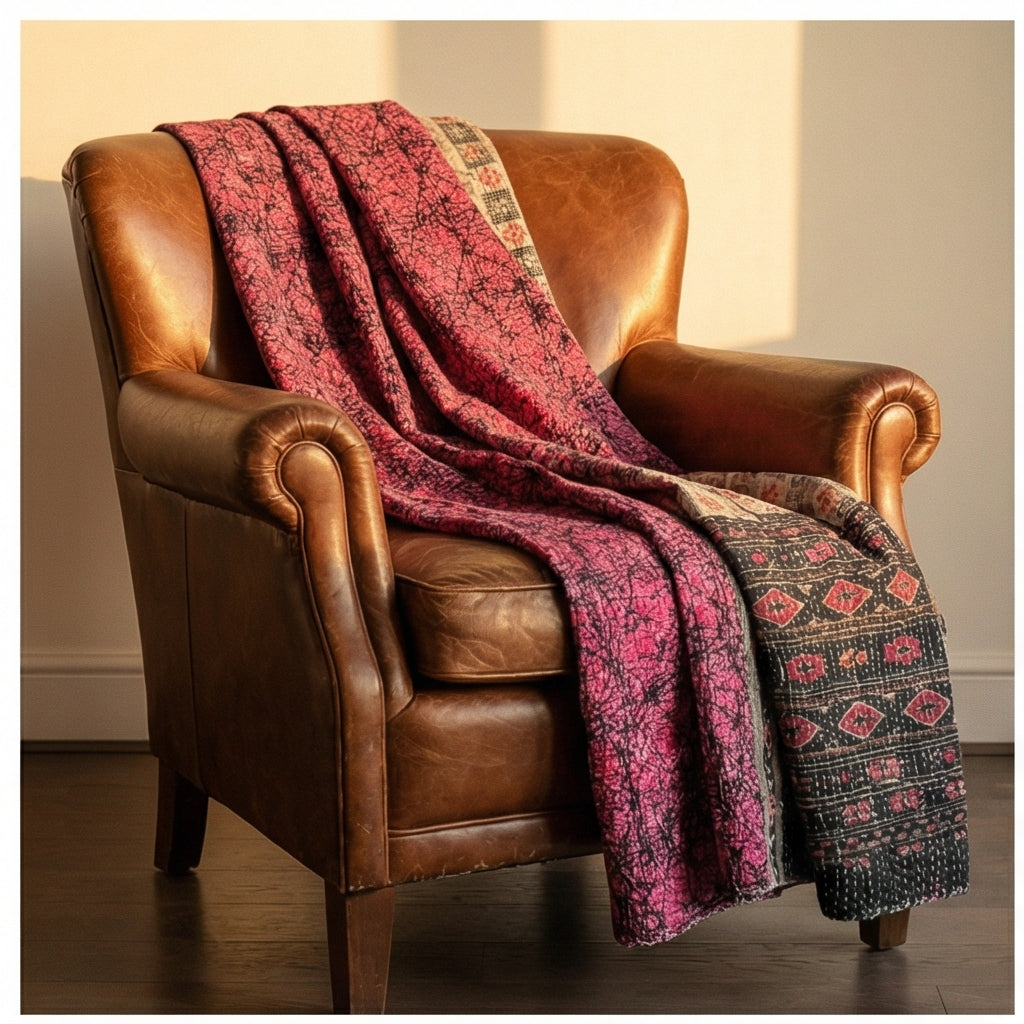 Bazaar Rhythm Hand-Made Kantha Throw Blanket