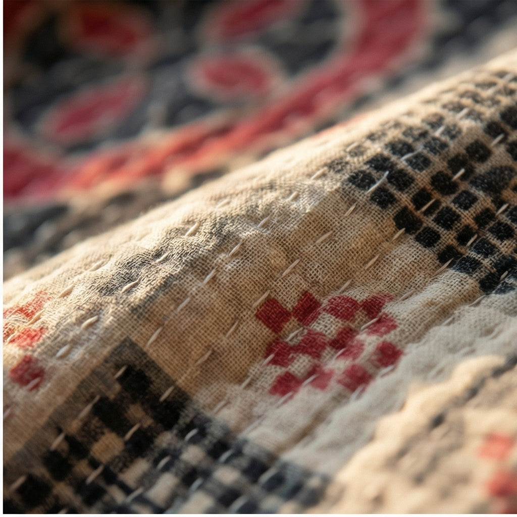 Bazaar Rhythm Hand-Made Kantha Throw Blanket