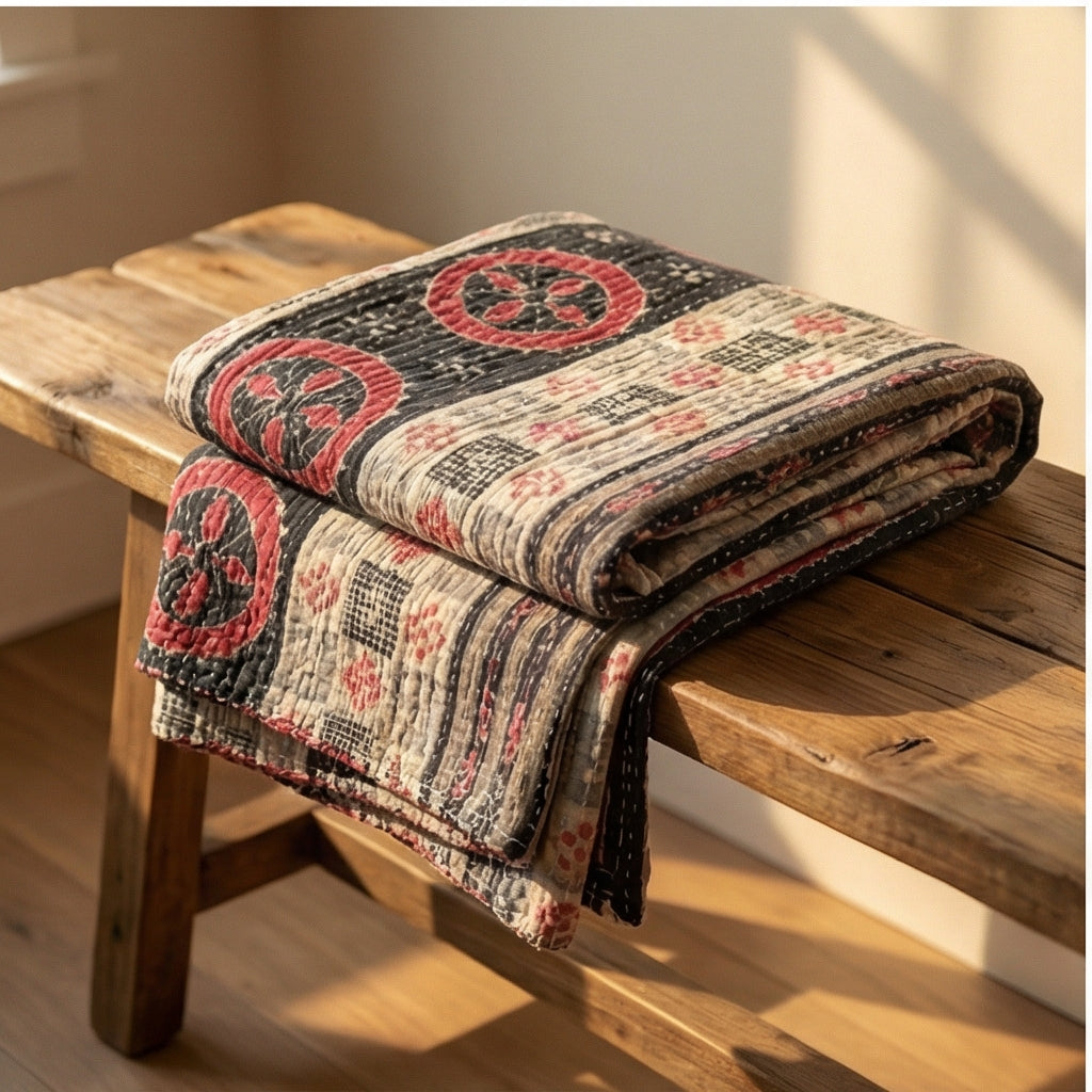 Bazaar Rhythm Hand-Made Kantha Throw Blanket