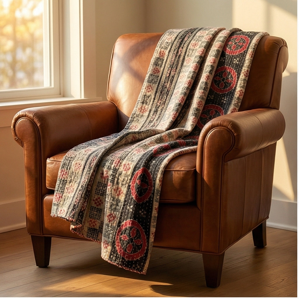 Bazaar Rhythm Hand-Made Kantha Throw Blanket