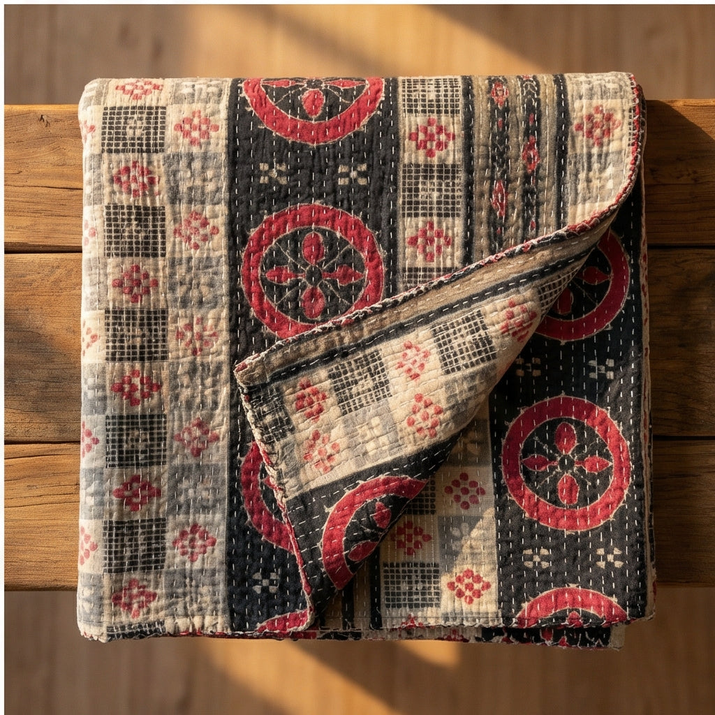 Bazaar Rhythm Hand-Made Kantha Throw Blanket