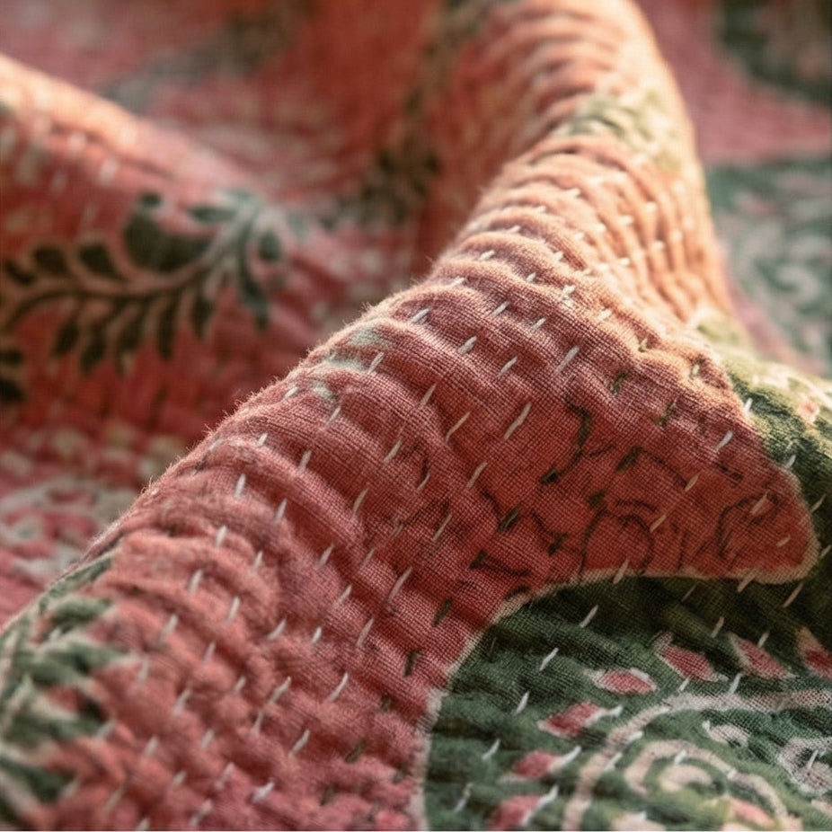 Desert Mirage Hand-Made Kantha Throw Blanket