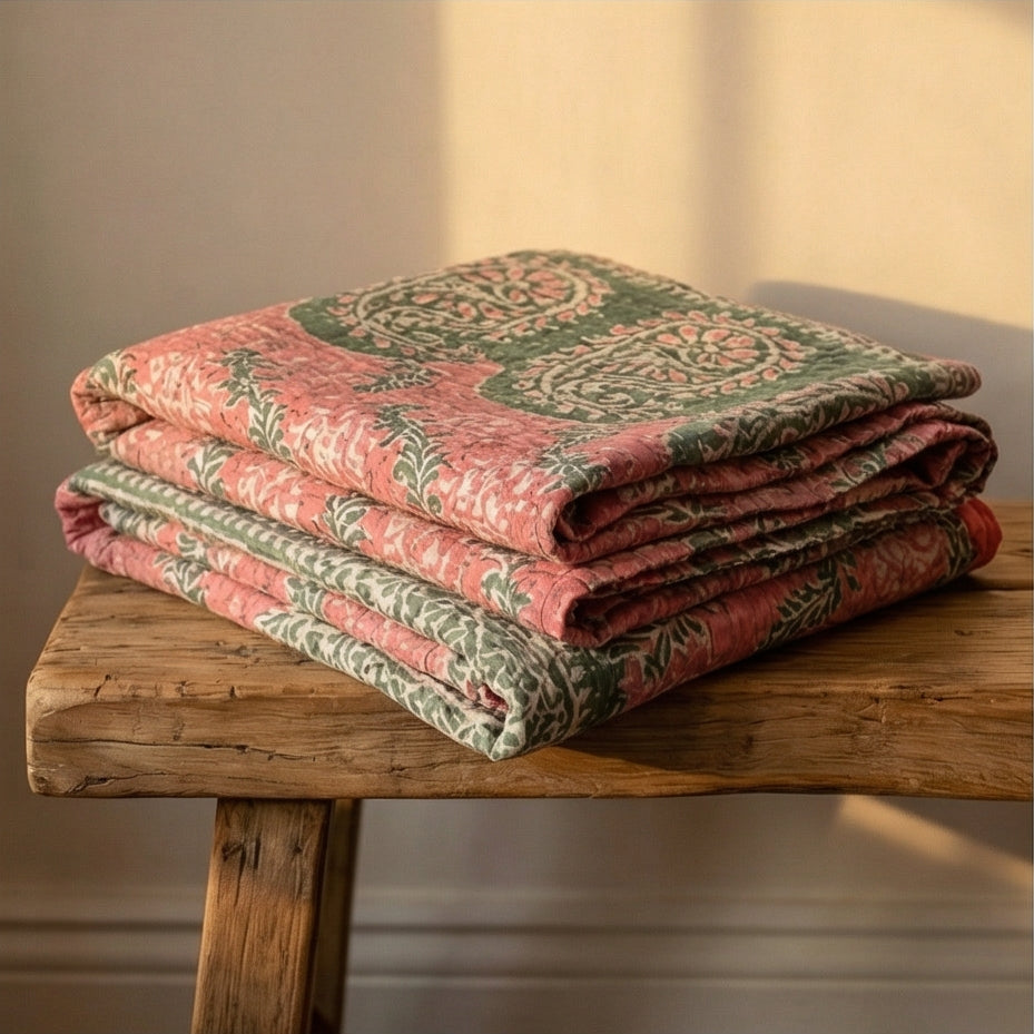 Desert Mirage Hand-Made Kantha Throw Blanket