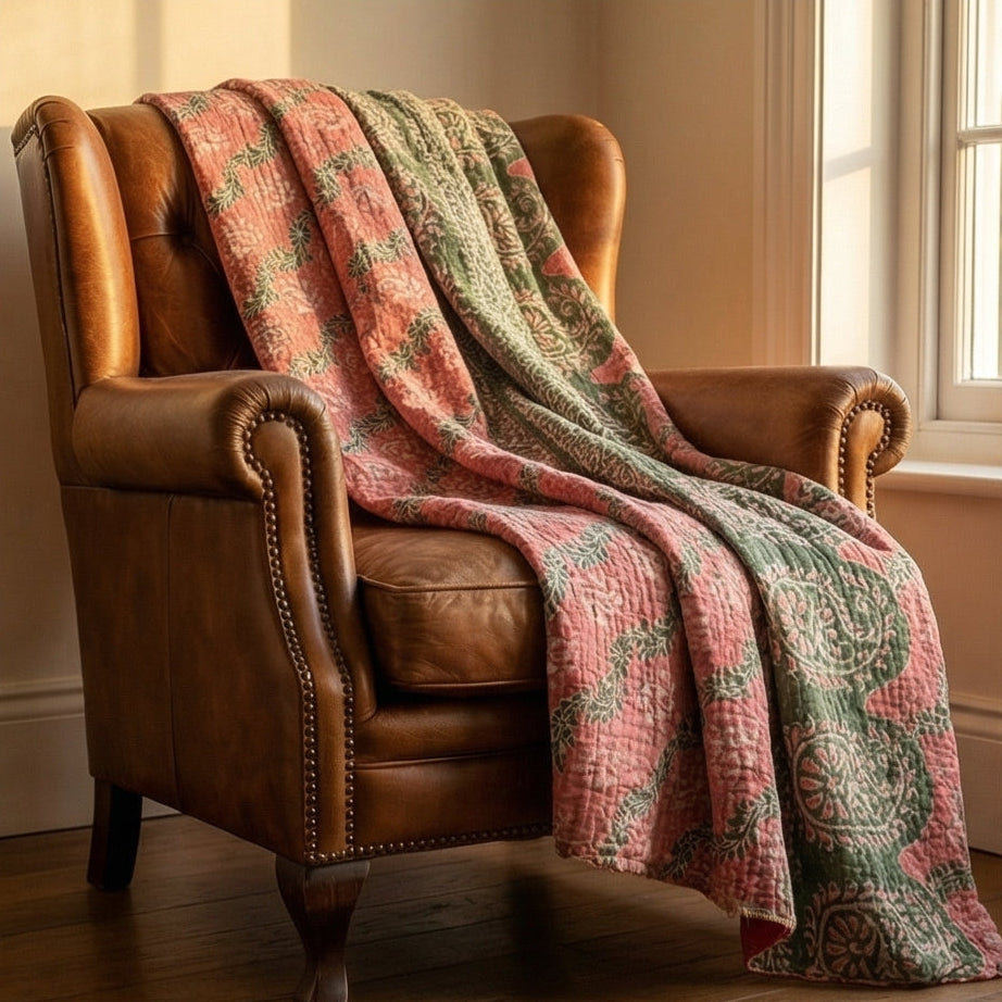 Desert Mirage Hand-Made Kantha Throw Blanket