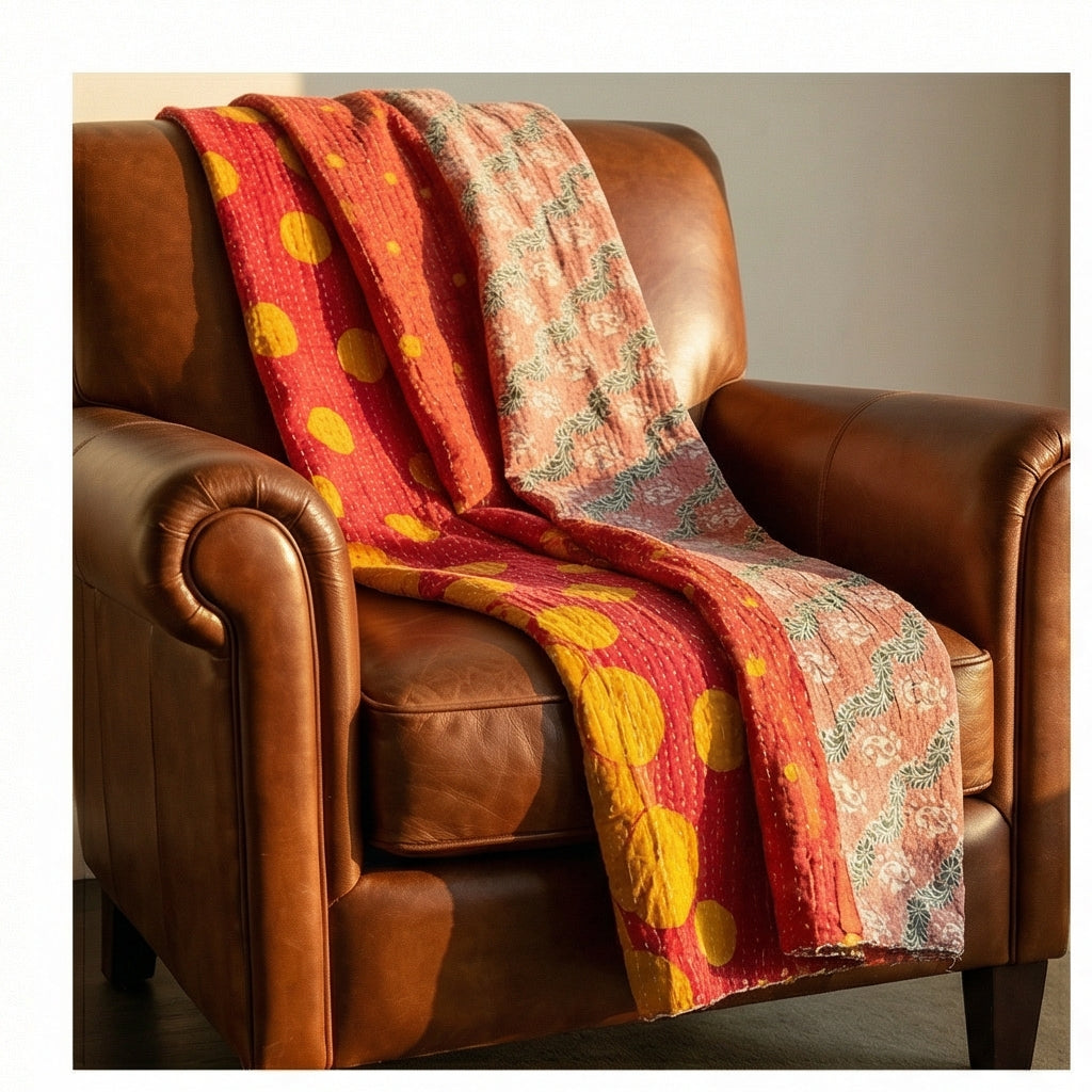 Desert Mirage Hand-Made Kantha Throw Blanket
