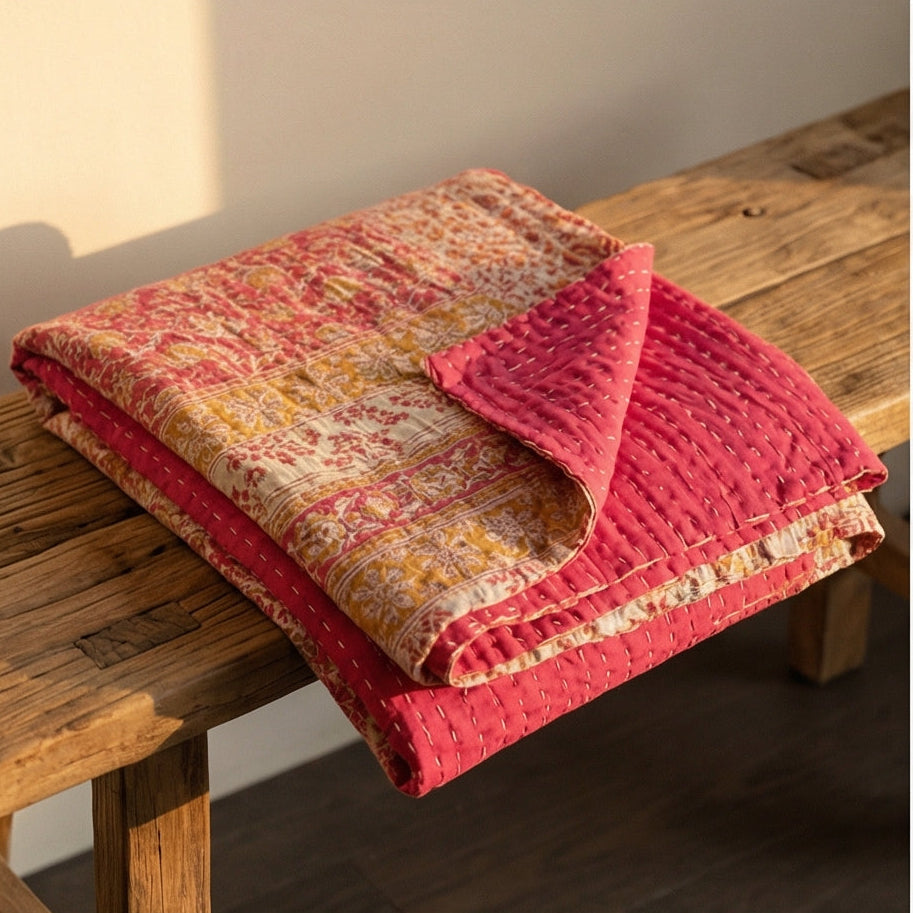Varanasi Morning Hand-Made Kantha Throw Blanket
