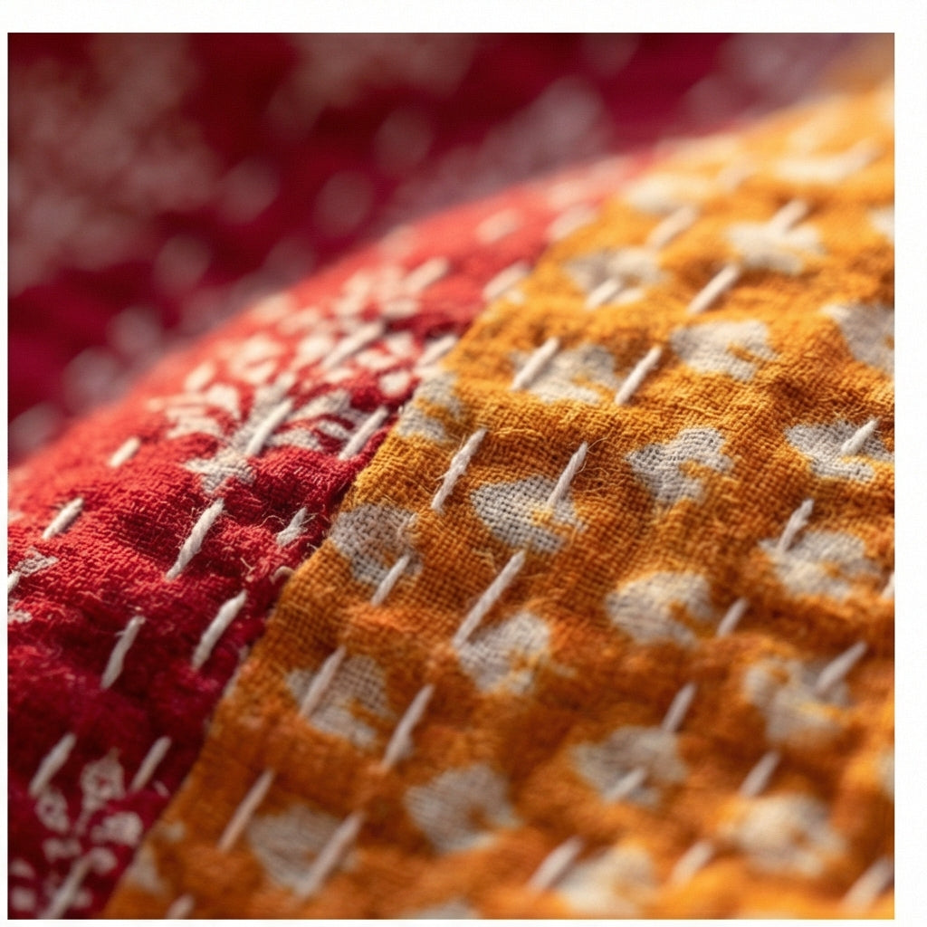 Varanasi Morning Hand-Made Kantha Throw Blanket
