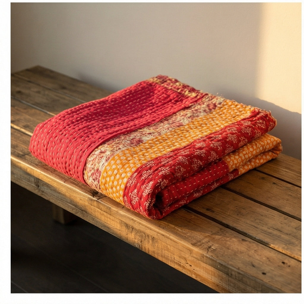 Varanasi Morning Hand-Made Kantha Throw Blanket