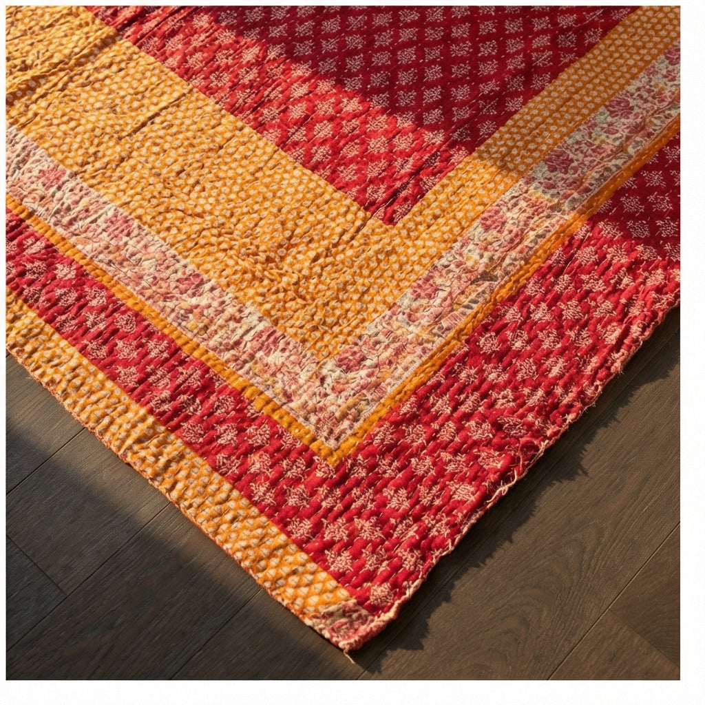 Varanasi Morning Hand-Made Kantha Throw Blanket