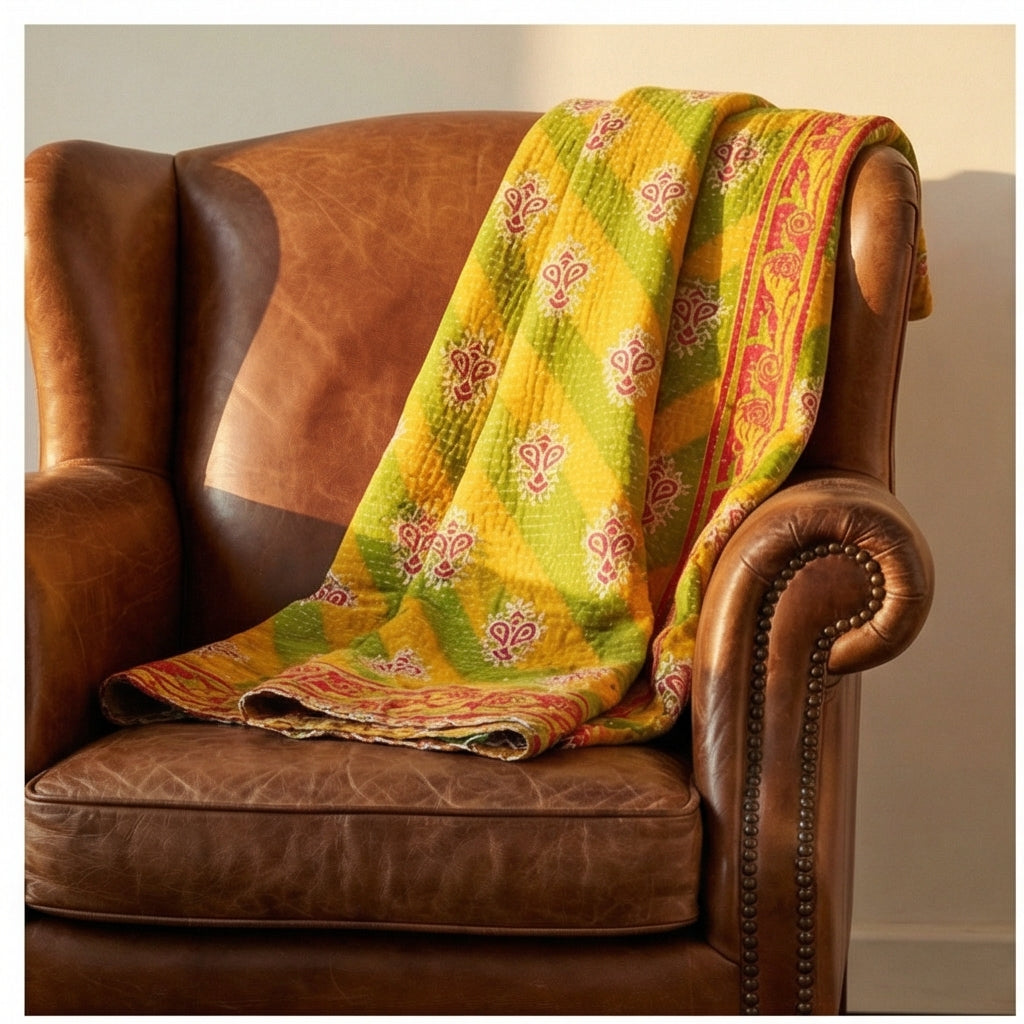 Utsav Spirit Hand-Made Kantha Throw Blanket