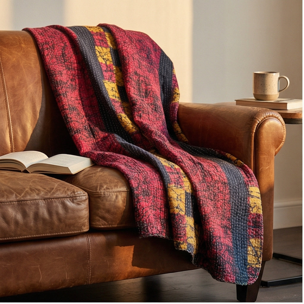 Utsav Spirit Hand-Made Kantha Throw Blanket