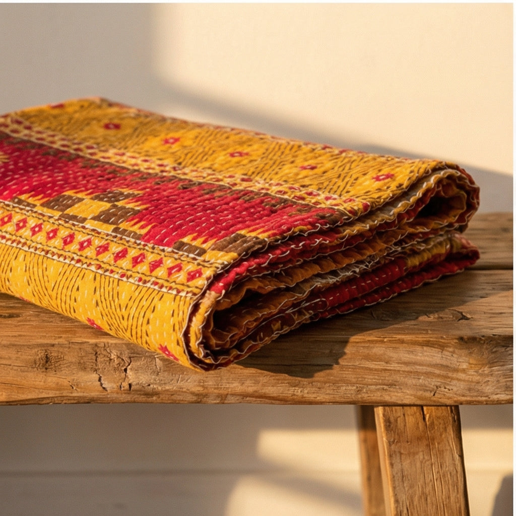 Sacred Stitch Hand-Made Kantha Throw Blanket