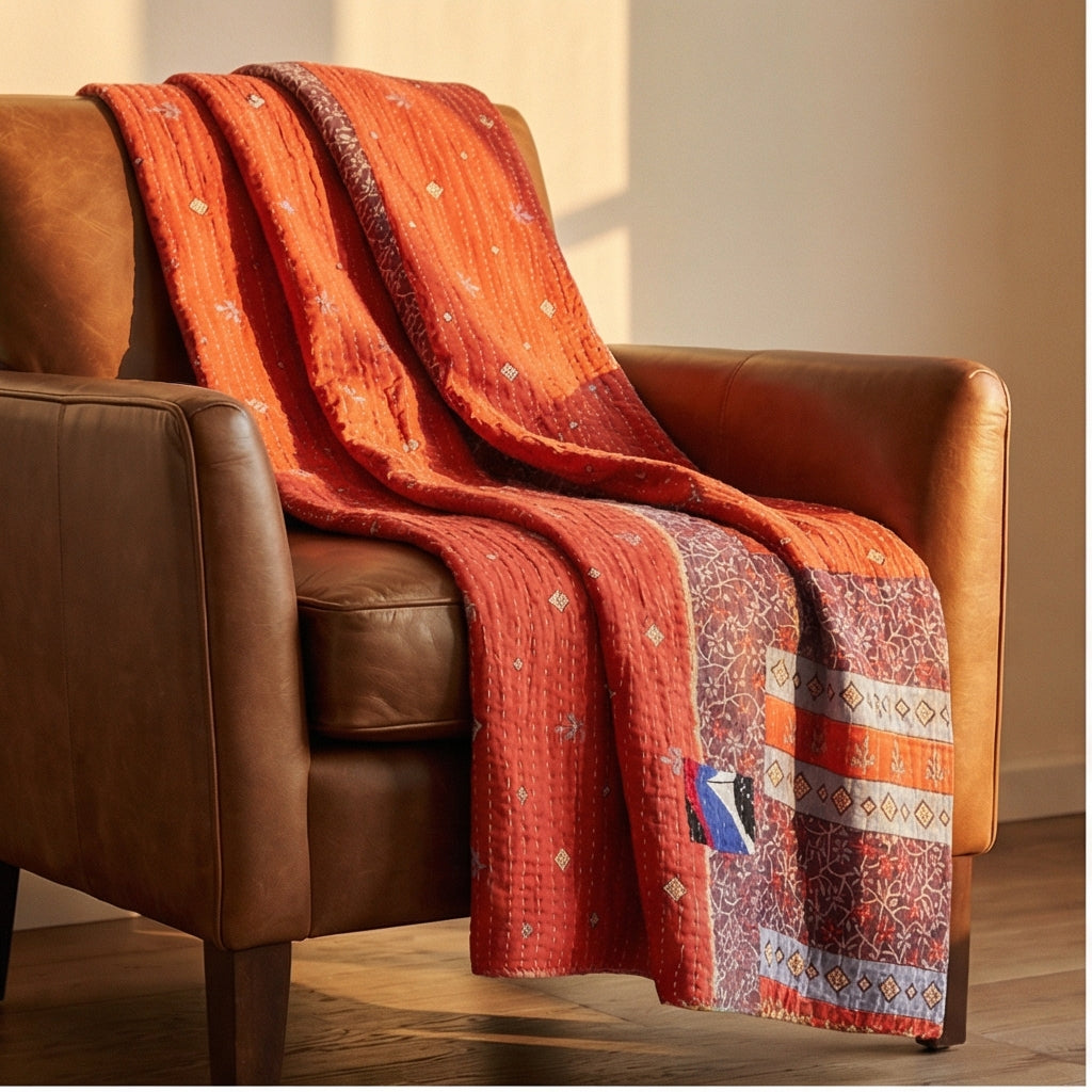 Vintage Voyage Hand-Made Kantha Throw Blanket