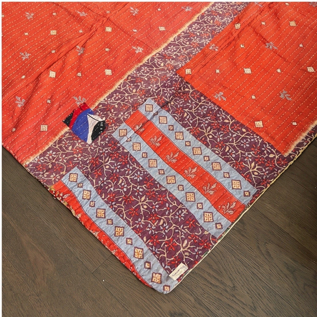 Vintage Voyage Hand-Made Kantha Throw Blanket