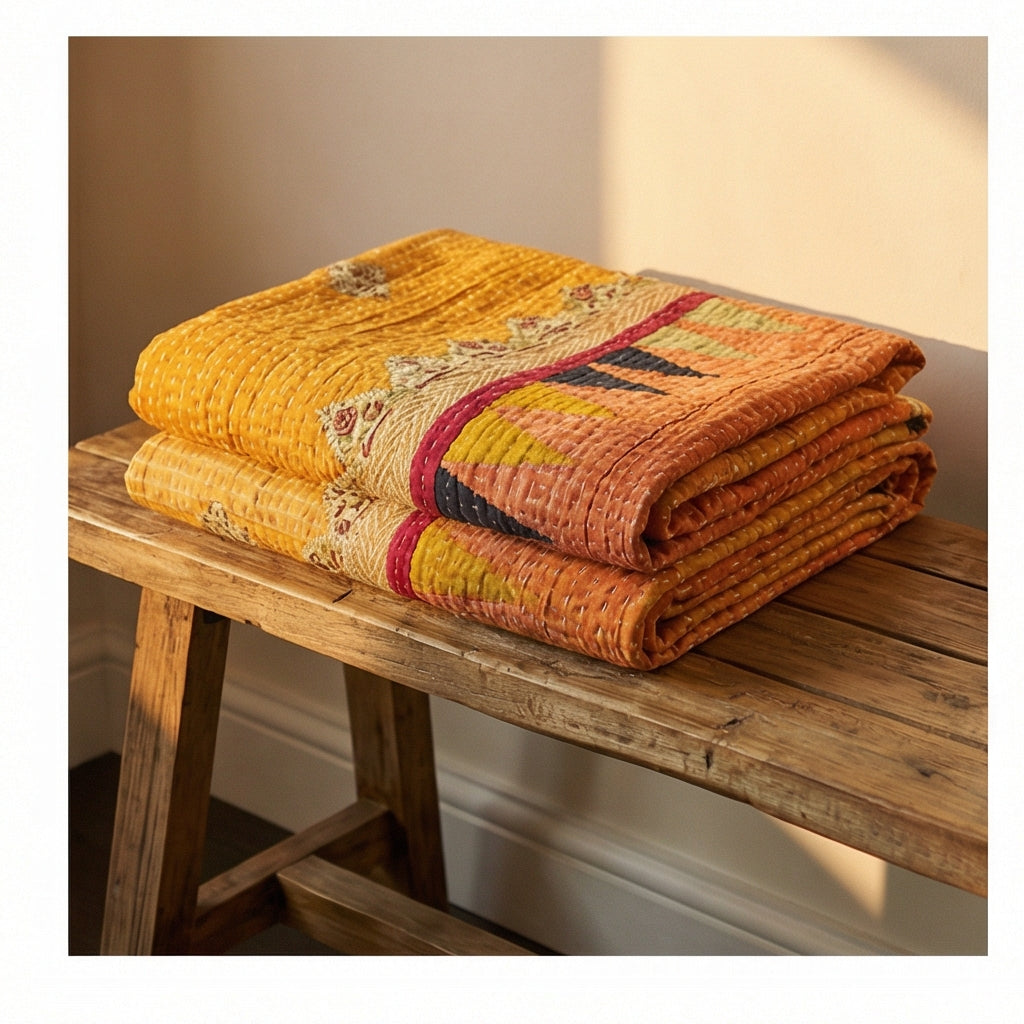 Monsoon Echo Hand-Made Kantha Throw Blanket