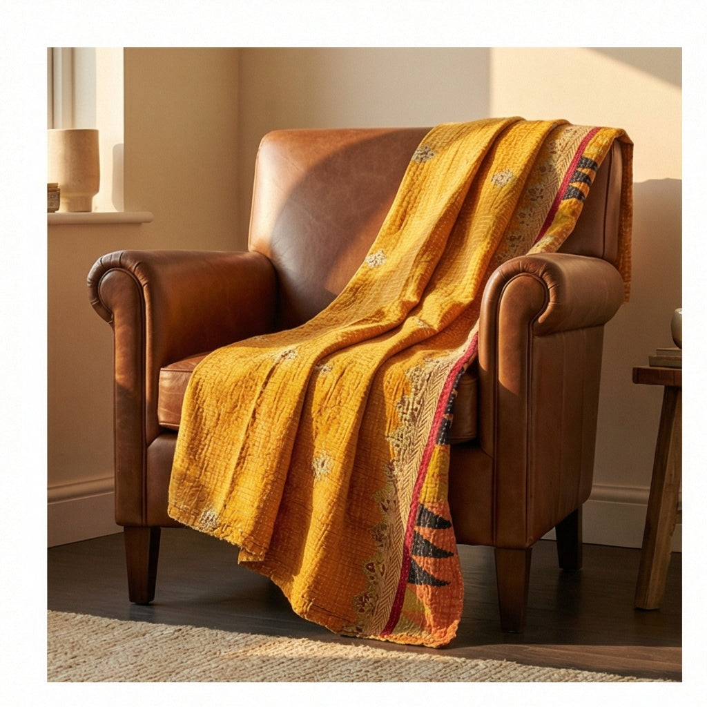 Monsoon Echo Hand-Made Kantha Throw Blanket