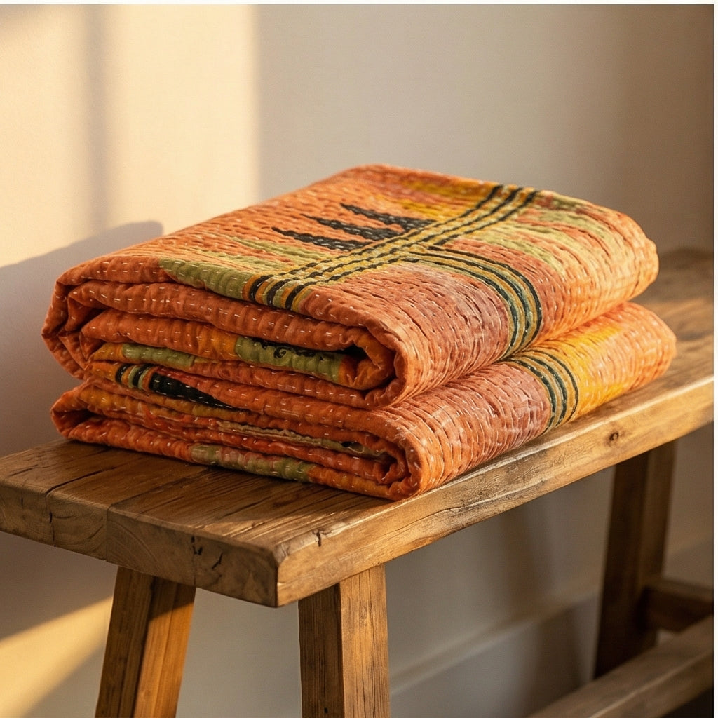 Monsoon Echo Hand-Made Kantha Throw Blanket
