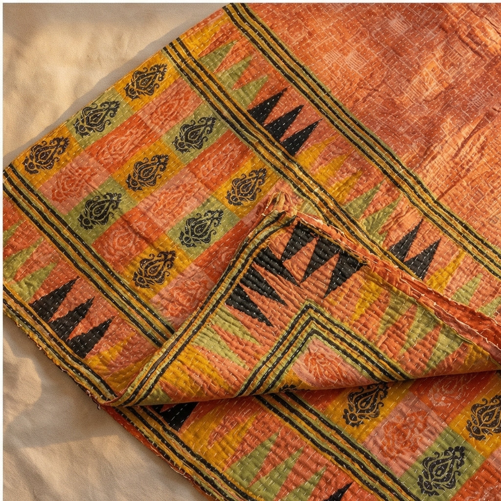 Monsoon Echo Hand-Made Kantha Throw Blanket