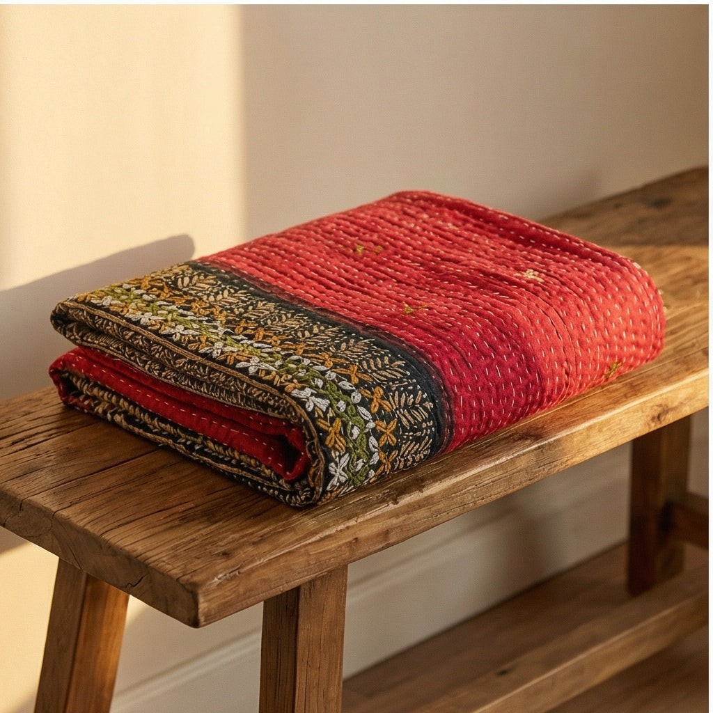 Banyan Grove Hand-Made Kantha Throw Blanket