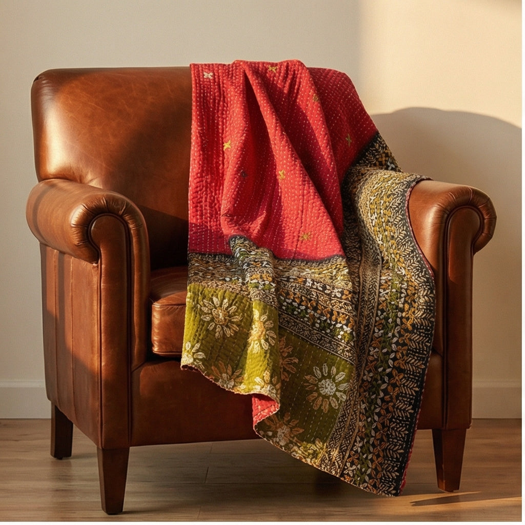 Banyan Grove Hand-Made Kantha Throw Blanket