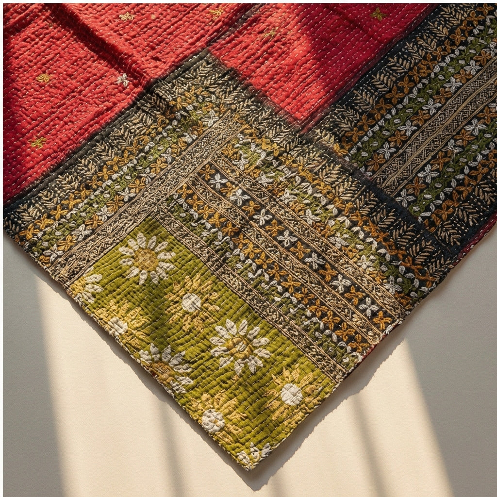 Banyan Grove Hand-Made Kantha Throw Blanket