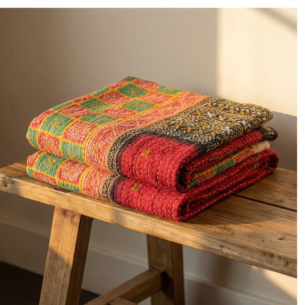 Banyan Grove Hand-Made Kantha Throw Blanket