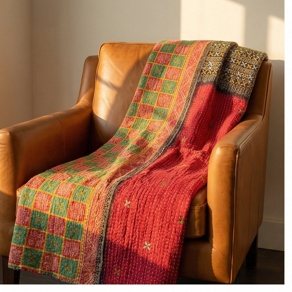 Banyan Grove Hand-Made Kantha Throw Blanket