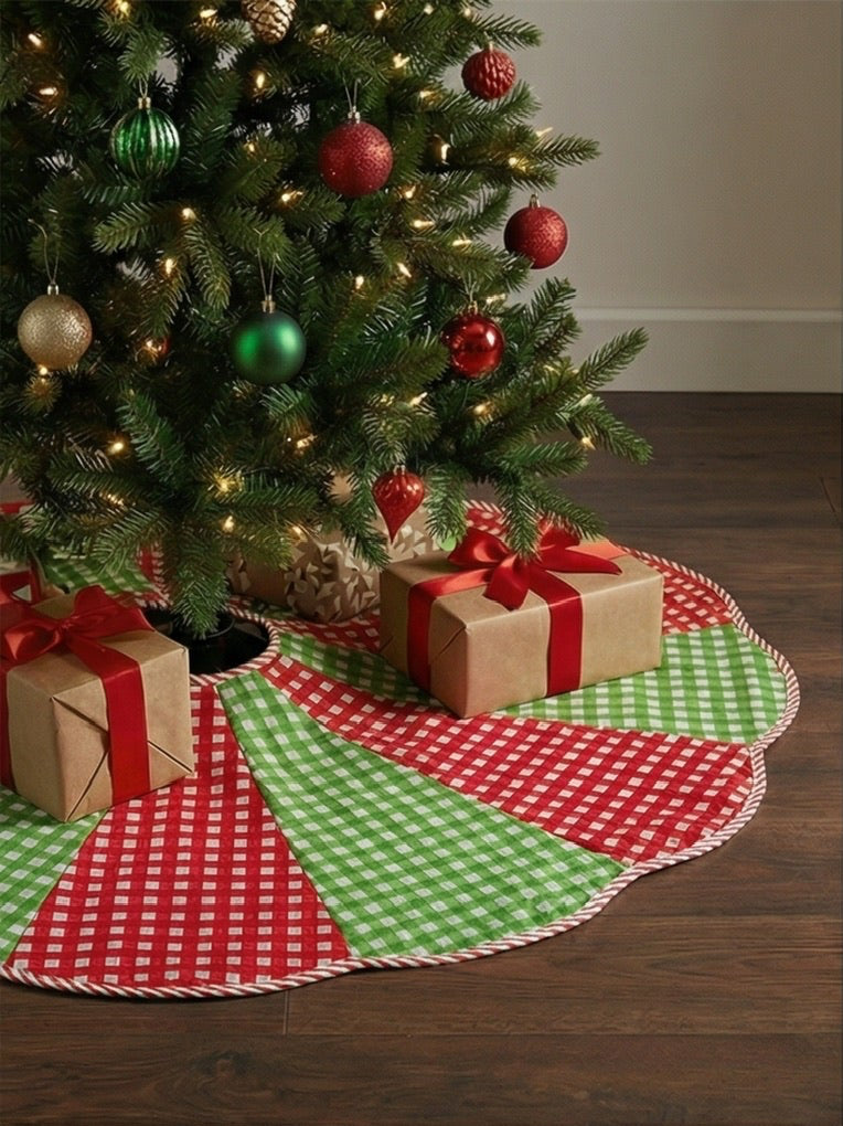Holly Berry Gingham Christmas Tree Skirt