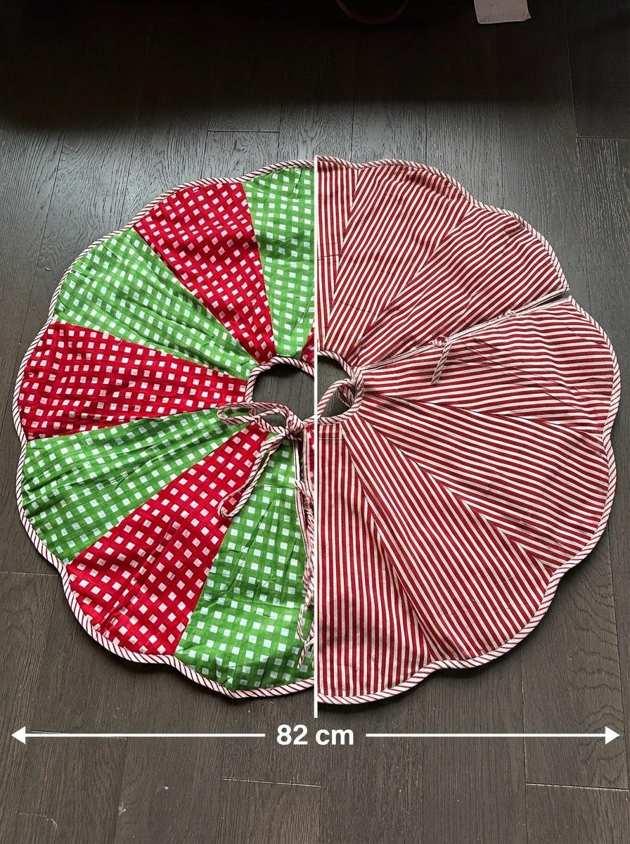 Holly Berry Gingham Christmas Tree Skirt
