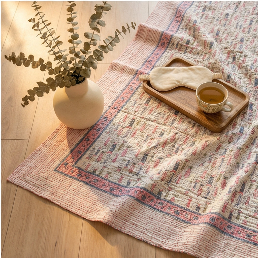 Earthy Fish Kantha King Size Bed-spread (Reversible)