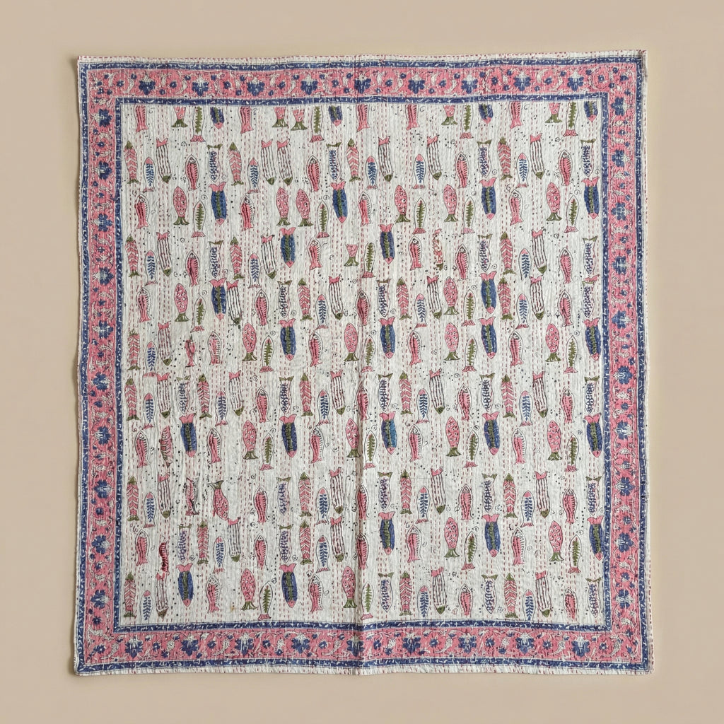 Earthy Fish Kantha King Size Bed-spread (Reversible)