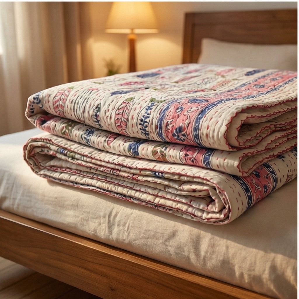 Earthy Fish Kantha King Size Bed-spread (Reversible)