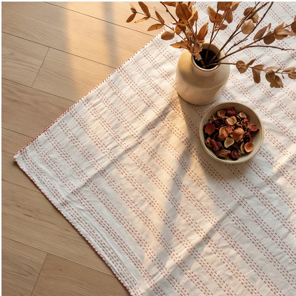 Earthy Fish Kantha King Size Bed-spread (Reversible)