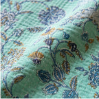 Teal Garden Bird Kantha Queen Size Bed-spread (Reversible)