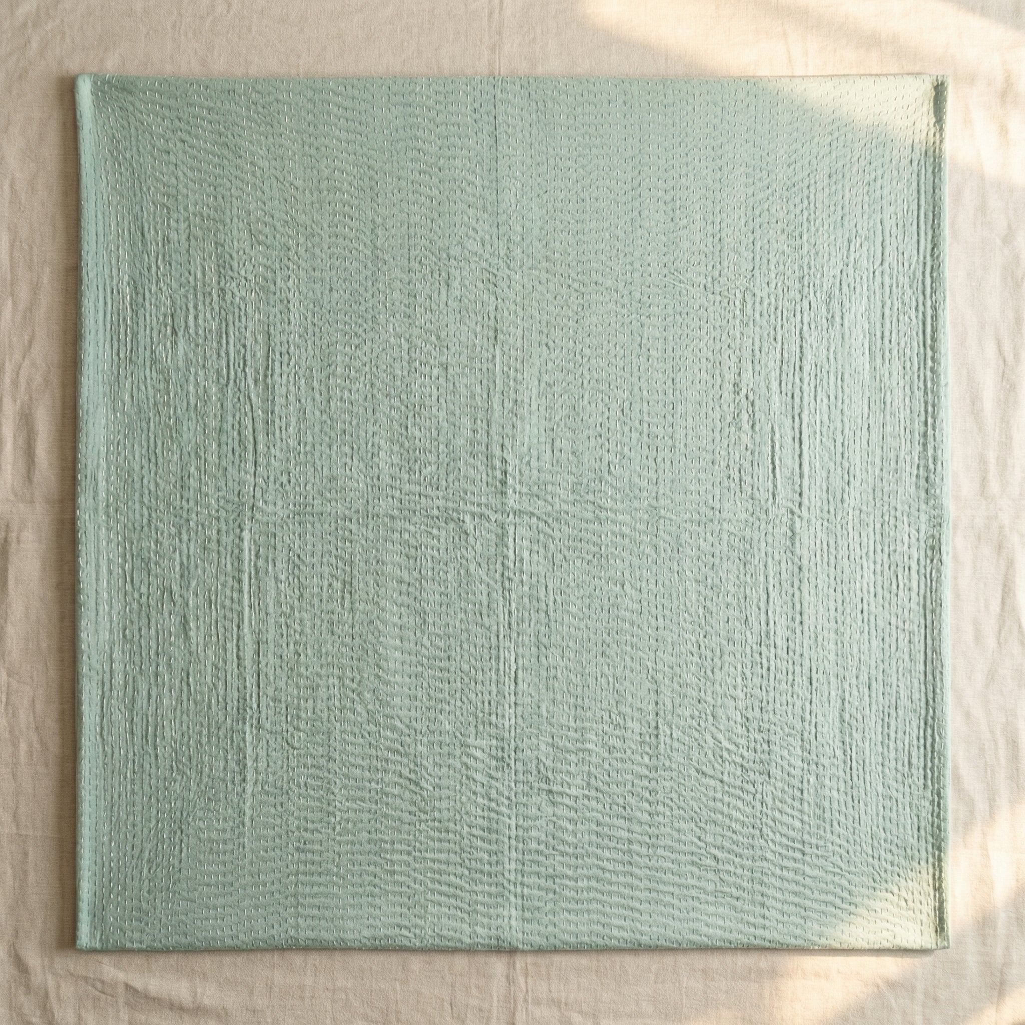 Teal Garden Bird Kantha Queen Size Bed-spread (Reversible)