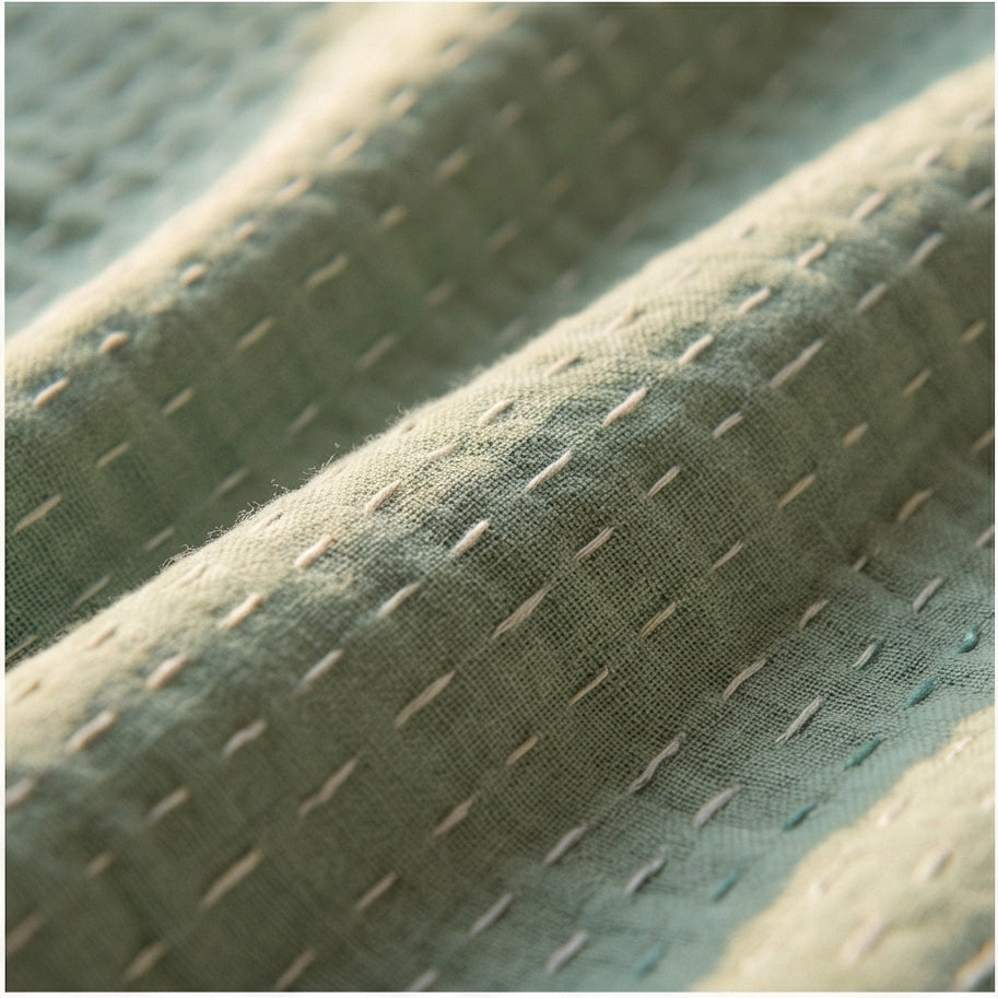 Teal Garden Bird Kantha Queen Size Bed-spread (Reversible)