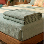 Teal Garden Bird Kantha Queen Size Bed-spread (Reversible)