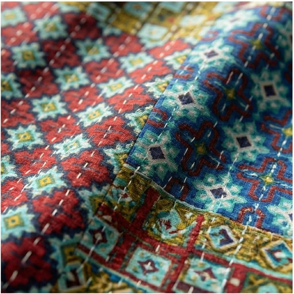 Heritage Patchwork Kantha Queen Size Bed-spread (Reversible)