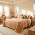 Saffron Bloom Kantha King Size Bed-spread (Reversible)