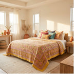 Saffron Bloom Kantha King Size Bed-spread (Reversible)