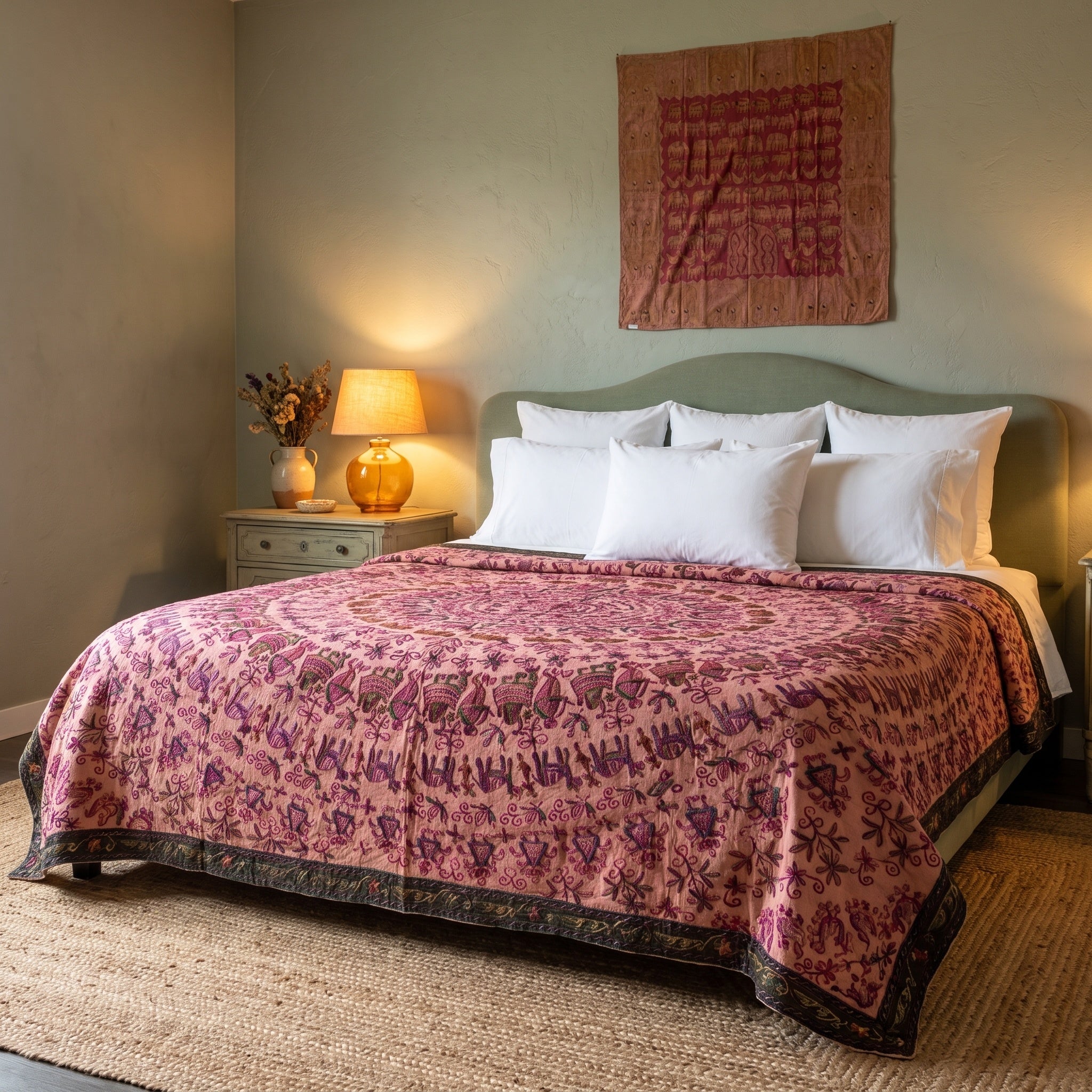 Bunchberry Handmade Aari Work Bedspread