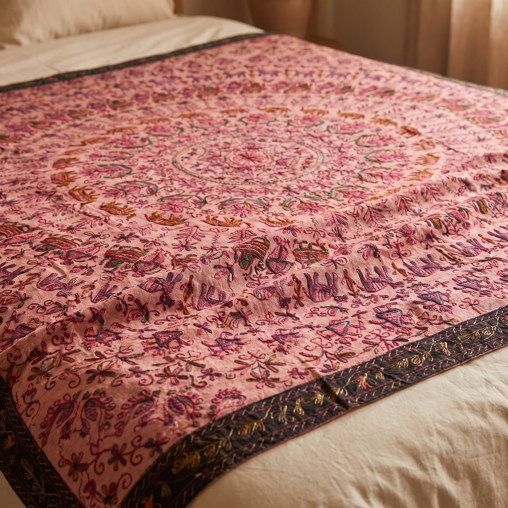 Bunchberry Handmade Aari Work Bedspread