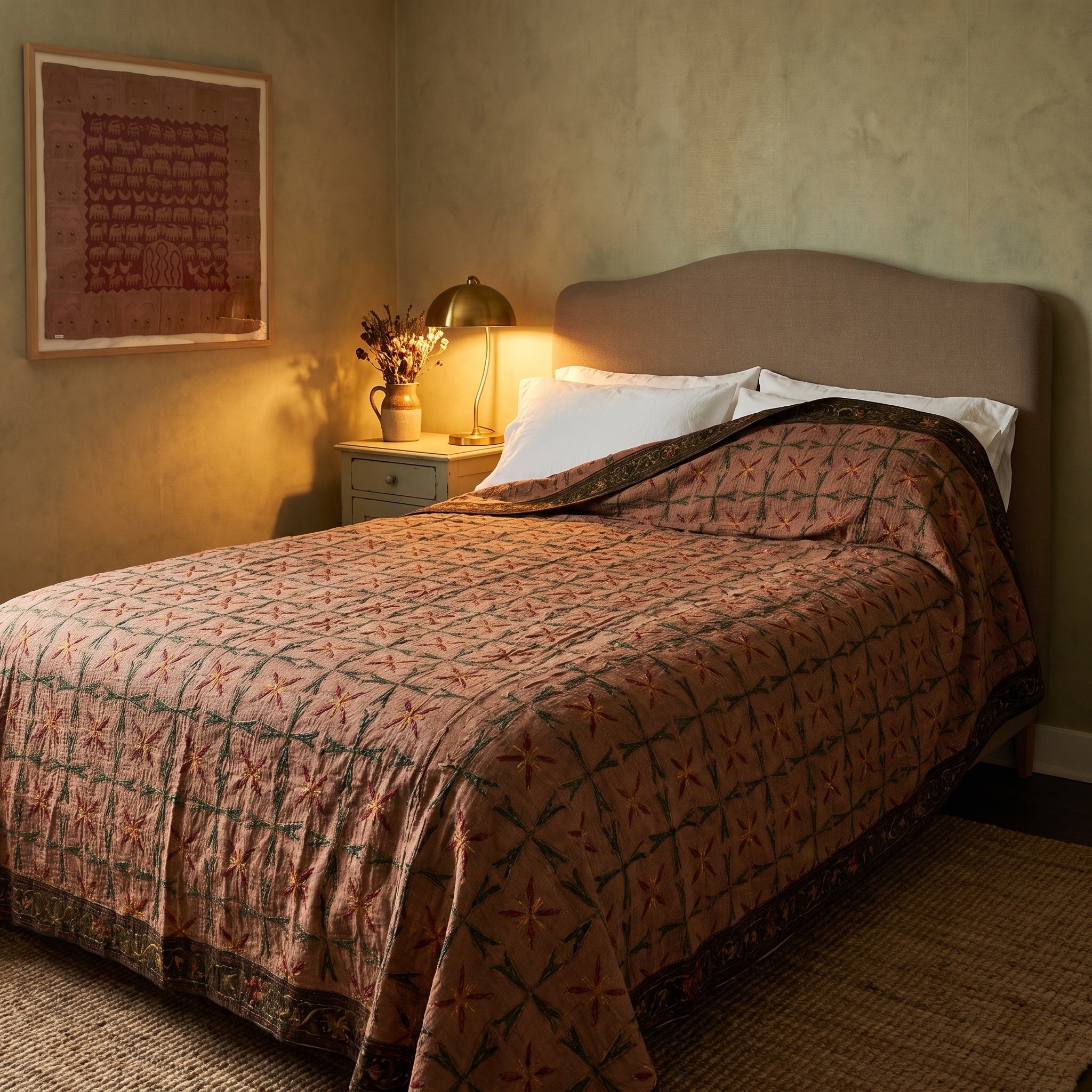 Labrador Tea Handmade Aari Work Bedspread