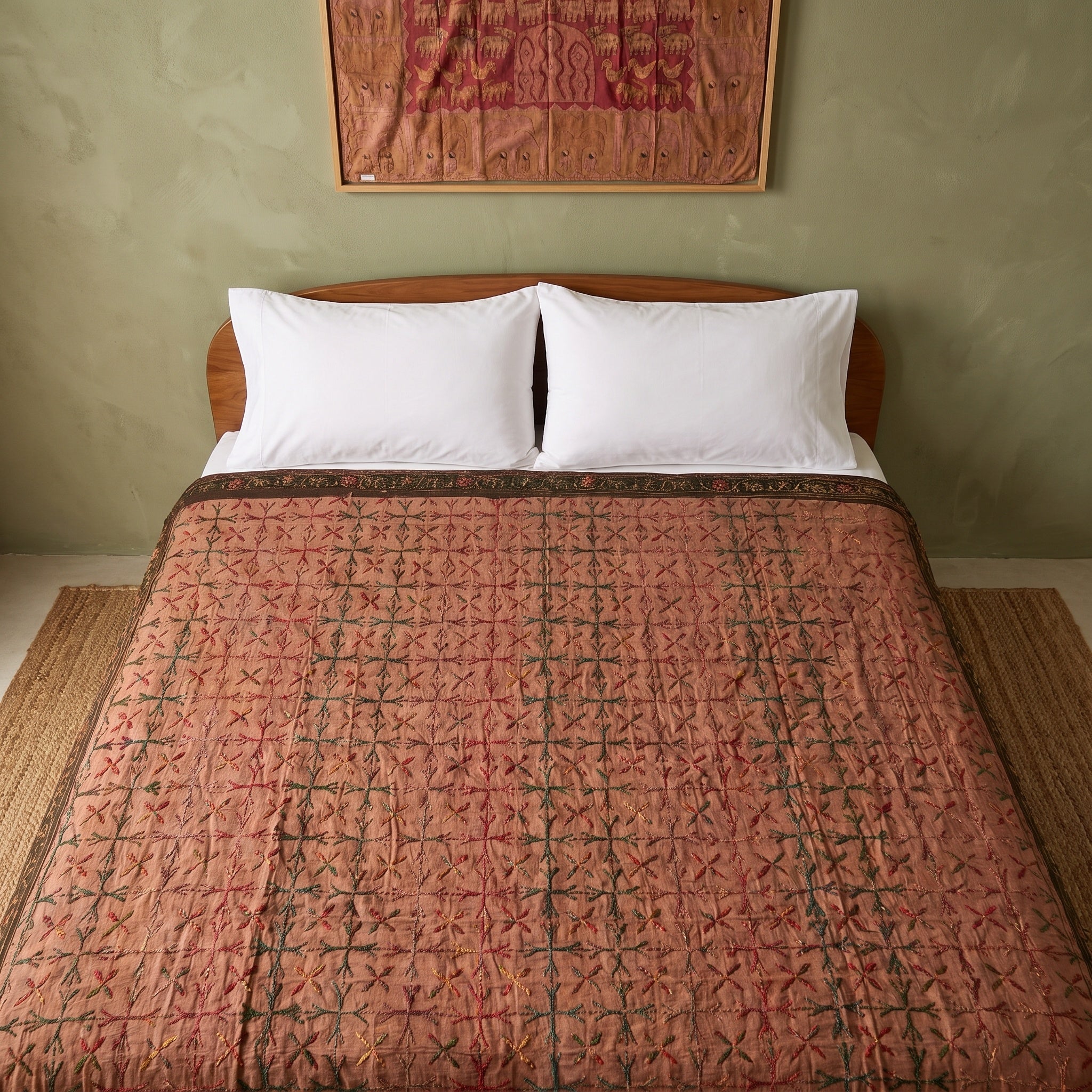 Labrador Tea Handmade Aari Work Bedspread