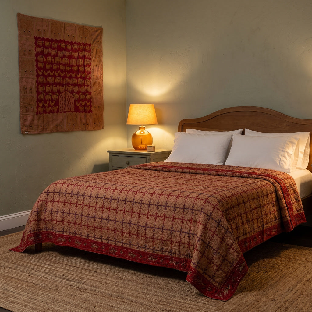 Canada Goldenrod Handmade Aari Work Bedspread