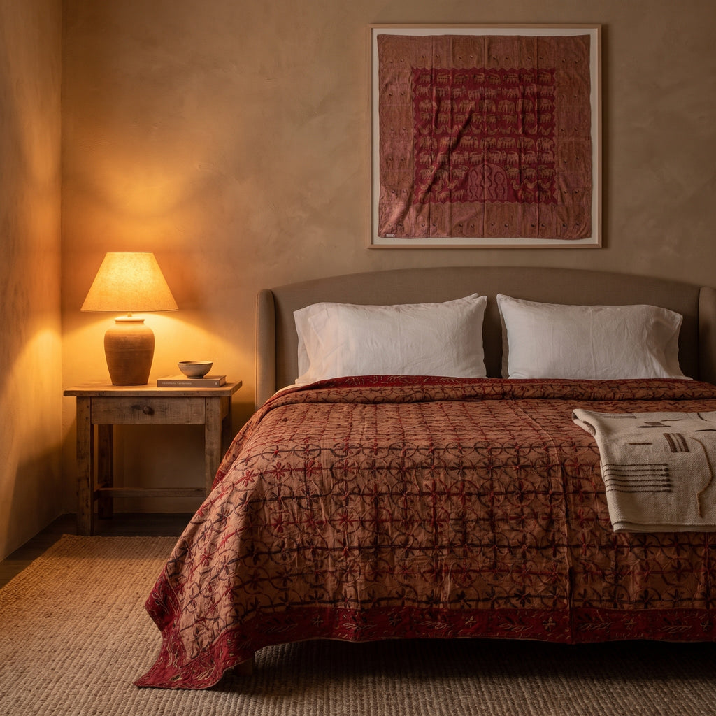 Canada Goldenrod Handmade Aari Work Bedspread