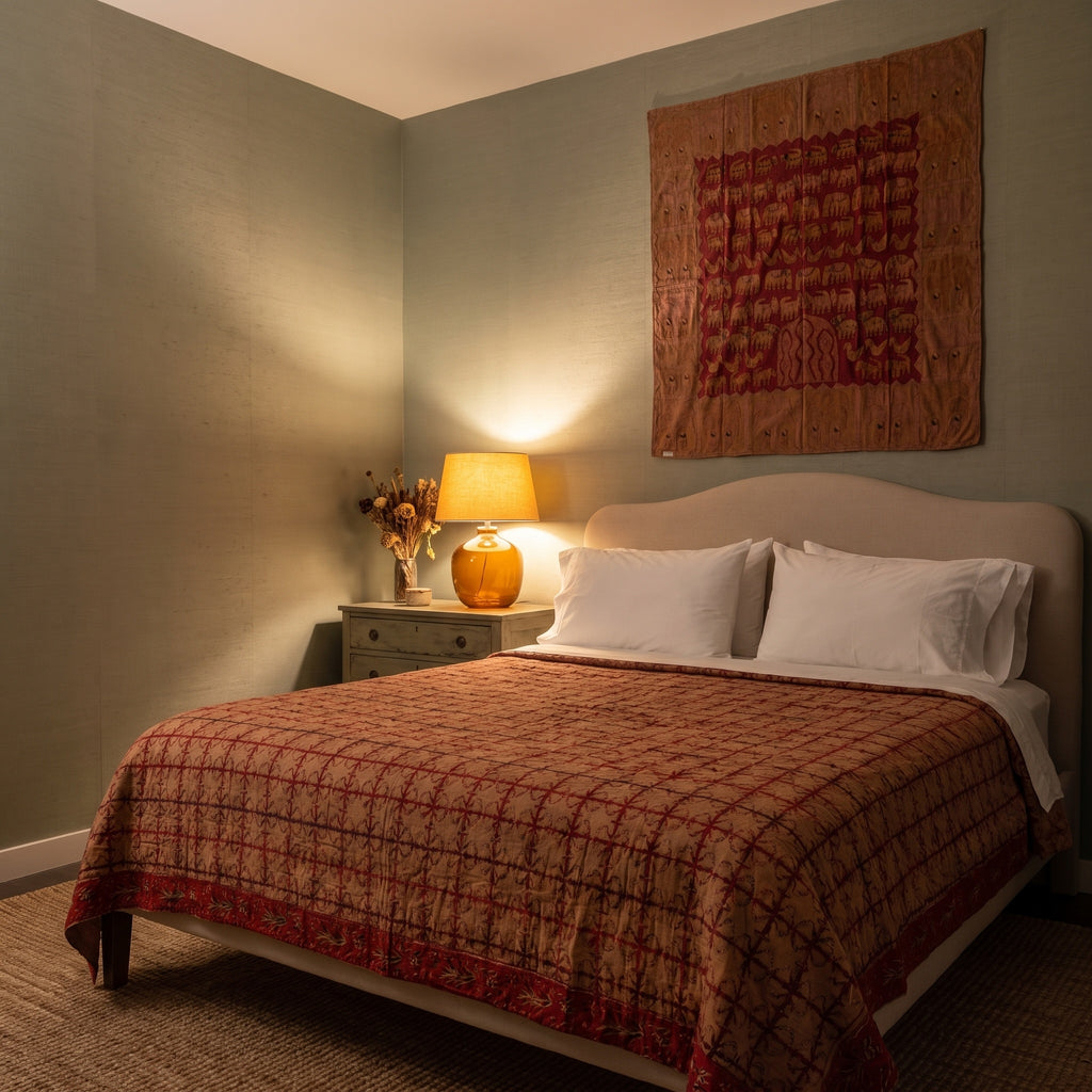 Canada Goldenrod Handmade Aari Work Bedspread