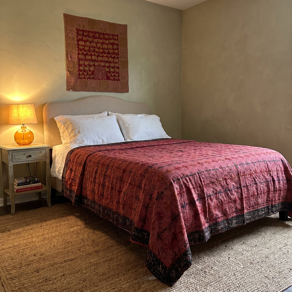 Prairie Crocus Handmade Aari Work Bedspread