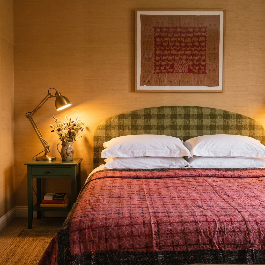 Prairie Crocus Handmade Aari Work Bedspread