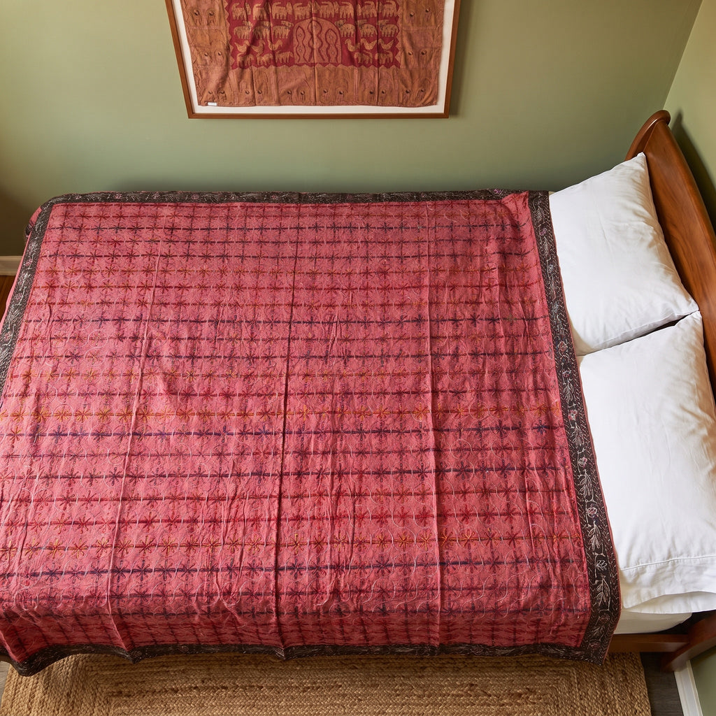 Prairie Crocus Handmade Aari Work Bedspread